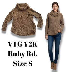 Ruby Rd. Wild Side Sweater VTG Y2K Brown Boucle Cowl Wool Blend Women’s S